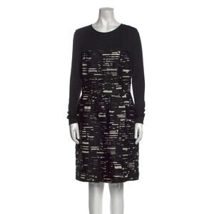 PIAZZA SEMPIONE Black Cream Wool Blend Knit and Textured Dress - Size 8 (M)